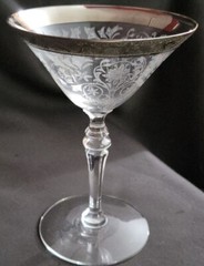 Vintage Silver Rim Etched Stemware Set of 2 Champage Glasses Beautiful~ Delicate