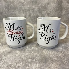 RARE Vintage MTY Mr Right & Mrs Always Right Set of 2 Coffee Mug Cups