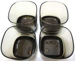 Libbey Glass Barware Set of 4 Rocks Smoke Brown Carrington Square 3 3/4″ Tall