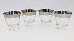 Set of 4 Dorothy Thorpe Double Shot Glasses Silver Banded Rims Vintage MCM