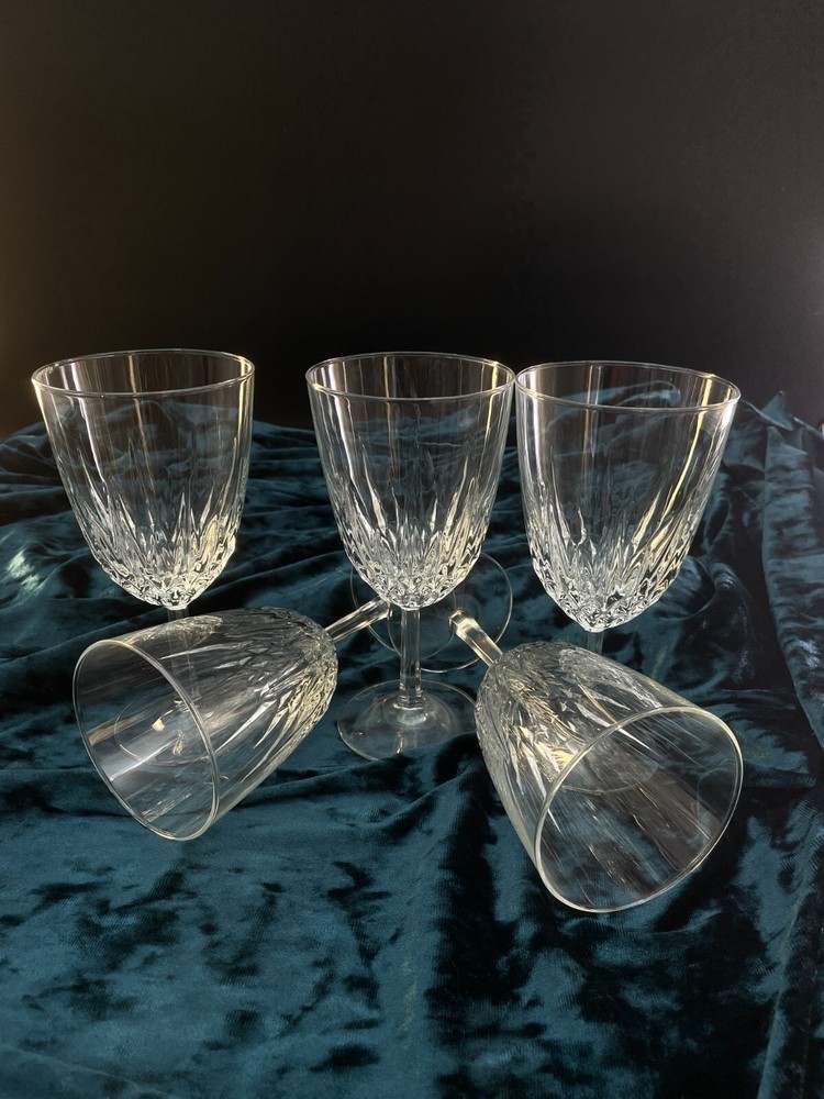 5 Cristal D’Arques-Durand DIAMANT Glass Water Goblets 24% Lead Crystal 6 3/4″