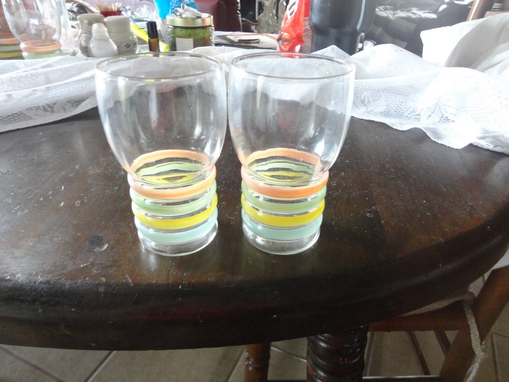 Petalware pastel bands 5″ Corning MacBeth Evans 12 oz set of 2 tumblers