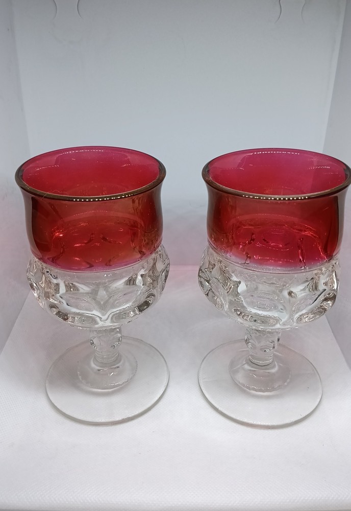 Vintage Tiffin Franciscan Kings Crown Cranberry Water Or Wine 5 1/2″ Tall Glass