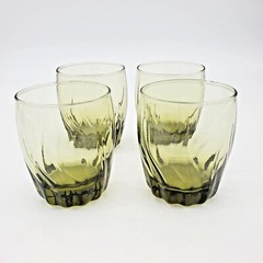 4 Anchor Hocking Ivy Green Glasses Park Central Star Fire Swirl Short Drinking