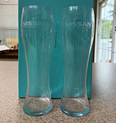 Tiffany & Co. 2pc 14oz Engraved Nissan Award Pilsner Glass Set w/ Box