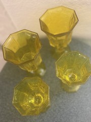 (4)Rare Green/Yellow Octagonal Goblet/Uranium. Vaseline glasses Cadmium Glows