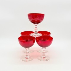 Vintage Morgantown Spanish Red Ruby Wine Glasses On Radiant Stems Set Of 5