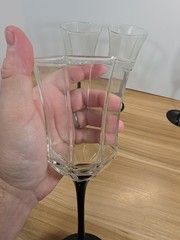 Set Of 3 Luminarc France Black Stem Octime Wine Goblets 8- 1/4” Glass Octagon