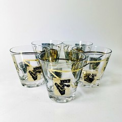Vintage 50s 60s MCM Gilded Martini Glass Set of 5 Printing Advertising Barware