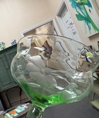 2 Vintage Green Depression Glass Floral Etch Optic Champagne Sherbet