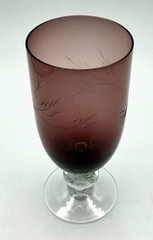 Vintage Etched Amethyst Wine Glass w/Applied Crystal Pedestal