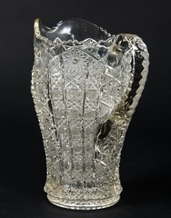 EAPG Clear Pressed Glass Water Pitcher Hobstar & Daisy Pattern Applied Handle