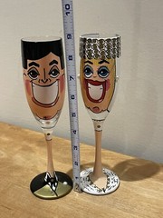 Alice Art Bride & Groom Champagne Flutes Set Of 2 “Wedded Bliss” Handpainted 9”
