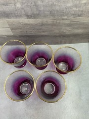 Vintage Blendo Clear to Purple Ombré Bar Glasses with Gold Rim Accent Set Of 5