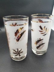 Vintage Libbey Frosted Tom Collins Gold Leaf Glasses ~ Set of 2 ~ 5.50″ Barware