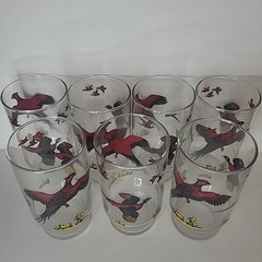 Vintage Hazel Atlas Glasses Set Of 7 Hunting Bird Dog Pheasant Drinking Glass