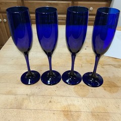 Vintage Libbey Cobalt Blue Glass Champagne Flutes Barware, Set of 4