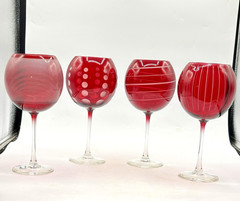 Set of 4 Mikasa Cheers Ruby Etched Balloon Red Wine Glasses 9” France Excellent