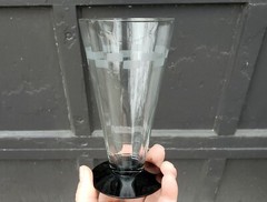 Art Deco LOUIE Black Foot Clear Etched Bowl 12oz 6″ Water Glass Tumbler 1930s
