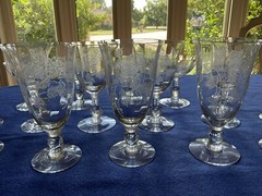 HEISEY-CRYSTAL -ETCHED ROSE -Ice Tea,Water Goblets/Wine,Tall Sherbet Glasses Set