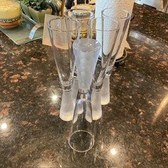 Set of 5 «Roost» San Francisco Champagne Flutes;Honeycomb Frosted Stems 10″x2.5″