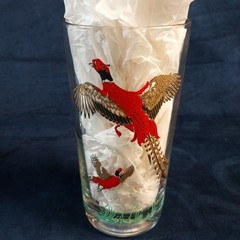 4 Vtg 1950s Hazel Atlas Glasses 10 Oz Tumbler Flying Pheasants Red Gold Detail