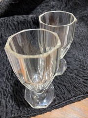 Vintage Cut Glass Stemware Set 2 Faceted Rim & Base Goblets Octagonal