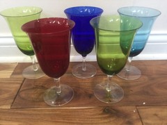 set 5 assorted colors ice tea glas circleware ? 7.5»X4» green red blue