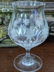 Ajka Etched Crystal Cognac Brandy Tulip Sniffer Glass made in Hungary, New