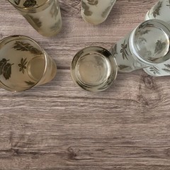 LIBBEY fall leaves metallic silver gray frosted 5″ glasses vintage MCM Set Of 10