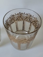 3 Vintage Gold Gothic Cathedral Lowball Glasses By Washington Glass