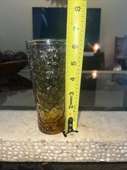 Anchor Hocking Lido Milano Crinkle Glass Large Iced Tea Tumbler Amber Honey Gold