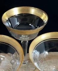 Vintage Champagne Coupe Optic Gold RimSherbet Cocktail Glasses Martini Set 4 MCM