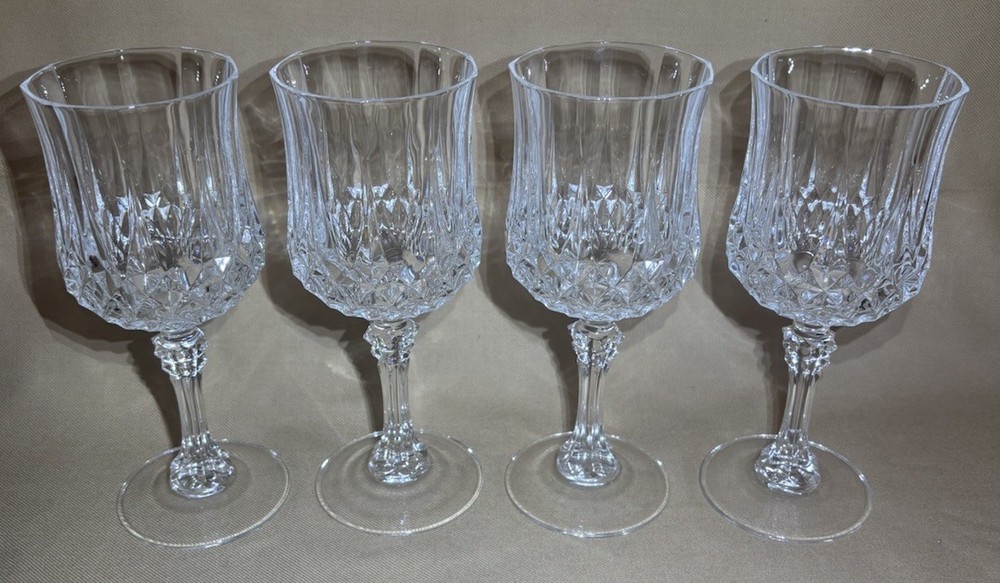 Set of 4 Cristal D’Arques Longchamp 7 1/4″ White Wine Glasses 8 Oz to the Rim