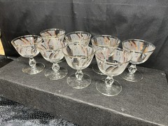 8 Stunning Vintage 1950’s MCM Libbey Frosted Footed Gold Foliage Sherbet Cups