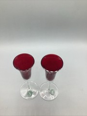 Lenox Holiday Gems Ruby Red Champagne Flutes Set of 2 Etched Holly Czech Vintage