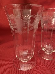 Set 4 Parfait/Iced Tea Glasses Optic Etched Floral & Swag 5.5” 10 Oz EXQUISITE