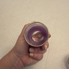 Vintage MCM Blendo Cordial Glass – 3” Lavender Frosted Ombre with Gold Rim 4