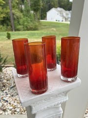 Ruby Red Hand Blown Bubble Glass HighBall Tumbler Studio Nova Truck 4 Amberina