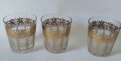 3 Vintage Gold Gothic Cathedral Lowball Glasses By Washington Glass