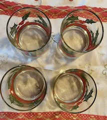 Libbey Holly & Berry 4″ Low Ball Tumblers- Christmas Glasses 80s Lot of 4 VTG