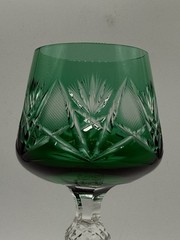 Stunning Emerald Green Cut To Clear Crystal 8.25″ Wine Hock Goblet Glass