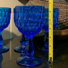 6 Fenton Thumbprint Colonial Blue 6 5/8″ Water Goblets Midcentury USA Pristine