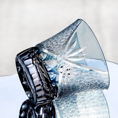 1pc Ink Blue Edo Kiriko Crystal Bohemian Hand Cut Cased Whiskey Glass 220ml/8oz