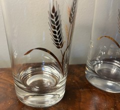 Vintage MCM Set Of 3 Homer Laughlin 22k Golden Wheat Pattern 12 oz Glasses 5.5in