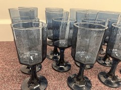 Libbey Facets ✨ Blue Cobalt, Octagon Wine Water Goblets Glasses, Set 19