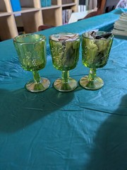 3 Vintage Westmoreland Glass Levay 2oz Cordials Green Grape Design Set Lot