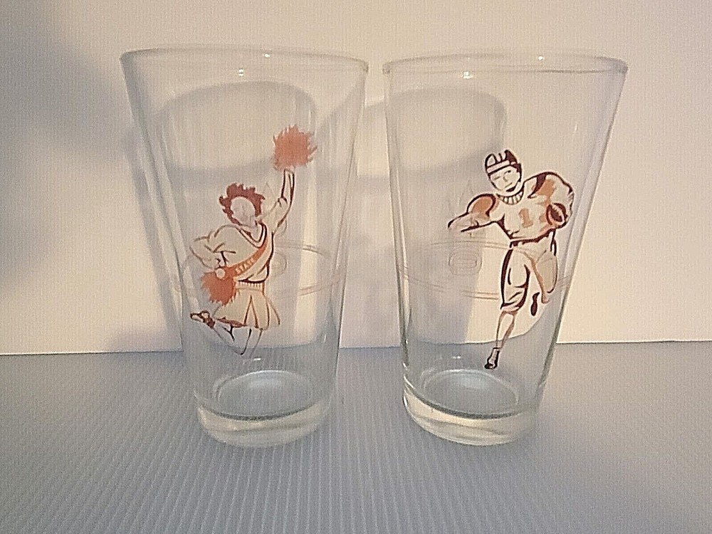 Vintage Mid Century Retro Football Player and Cheerleader Glasses