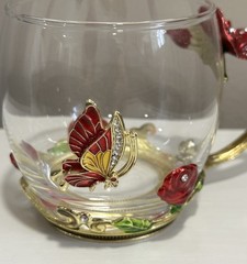 Arc of France Butterfly and Flower Vintage Glassware Tea Coffee Cup