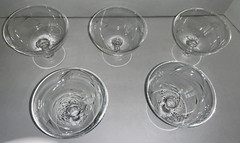 LOT OF 5 Crystal FRUIT COMPOTE/SHERBET (?) Glasses with Etched Wheat Leaf Design